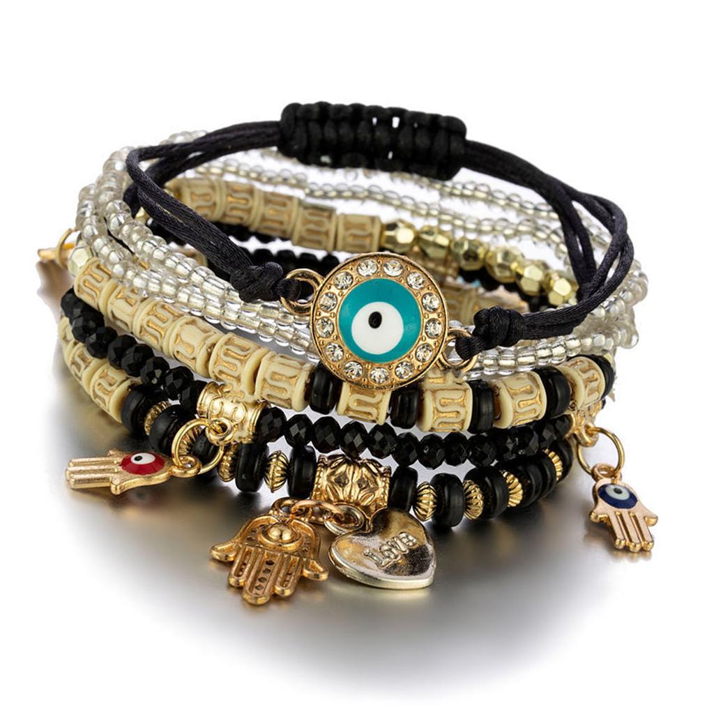 Набор из 4 браслетов из бусин, эластичные, штабелируемые, эстетичные, модные, многослойные браслеты