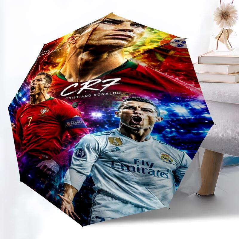 1 шт. Прочный автоматический зонт с 8 спицами, Зонт Cristiano Ronaldo, С цифровой печатью, Складной зонт для использования на ходу на улице