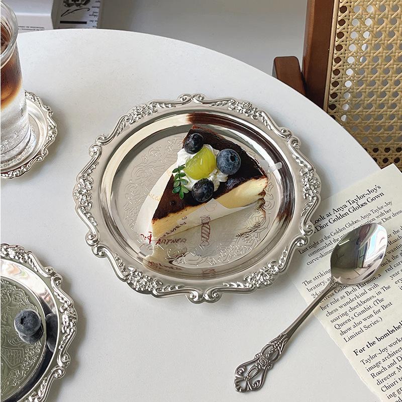 Ретро Роскошные Посеребренные Тарелки Поднос для Торта Десерта High Tea Закуски Фруктовница Хранение Украшений Настольный Декор Домашние El Принадлежности