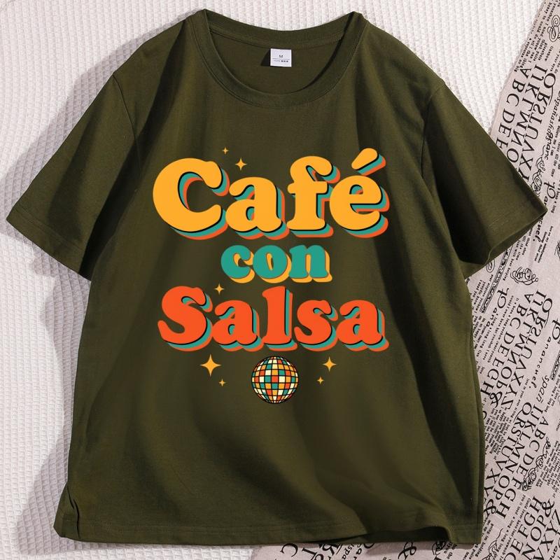 Cafe Con Salsa Unisex Tshirt Latin Music Retro T Shirt Vintage Graphic T Shirts Cotton Short Sleeve Tshirts Streetwear Tops
