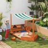 Sandbox with Sun Canopy, Pirate Ship, incl. Children's Kitchen Play Set, Solid Wood, 180 x 103 x 144.5 cm, Green