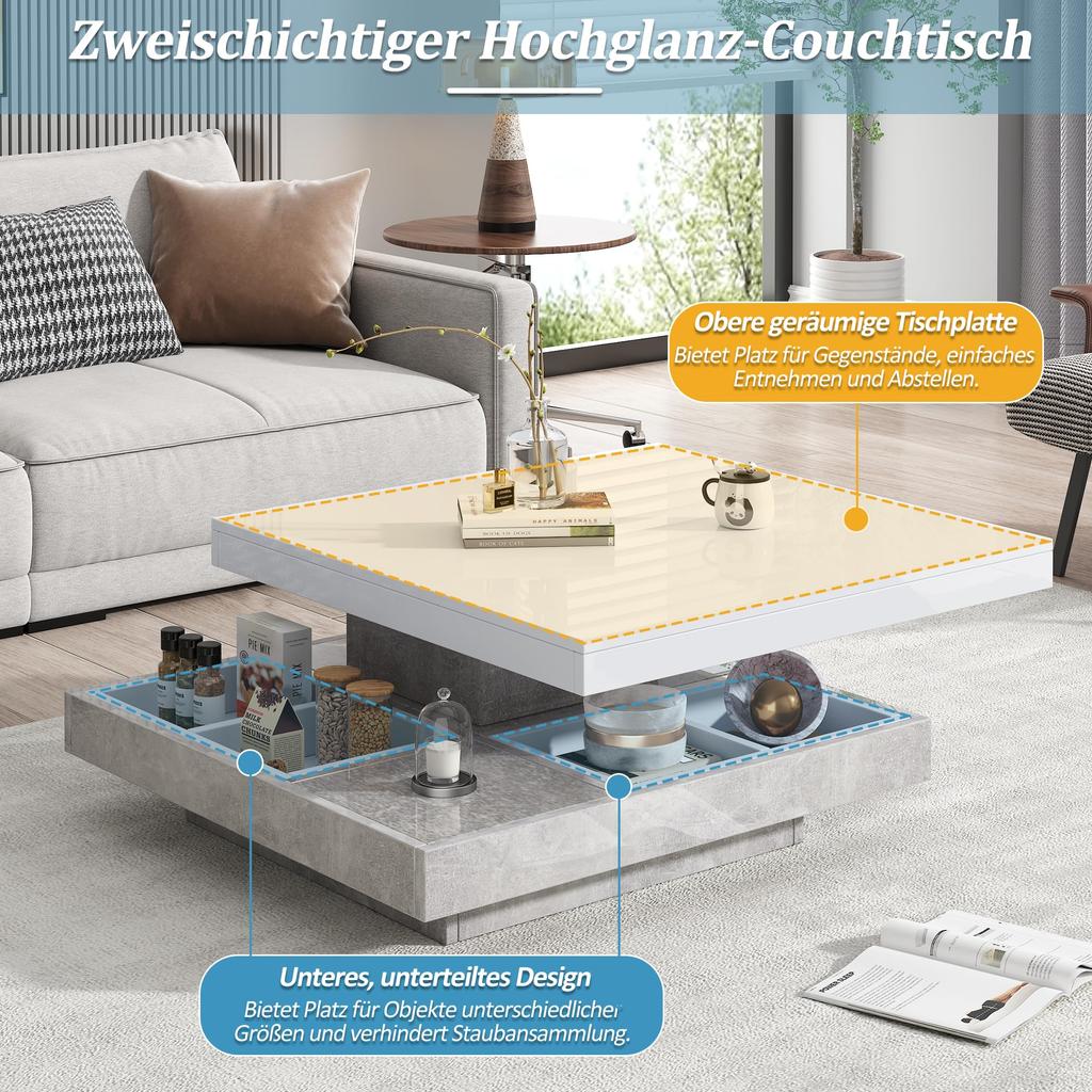 Квадратный вращающийся современный журнальный столик со скрытым отделением для хранения, креативный диванный столик, кофейный столик, центральный столик для дома, офиса, белый и мраморный