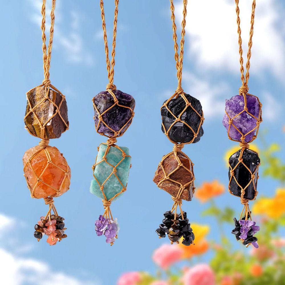 Irregular Crystal Stone Hanging Ornament Mysterious Raw Stone Pendant Car Decor