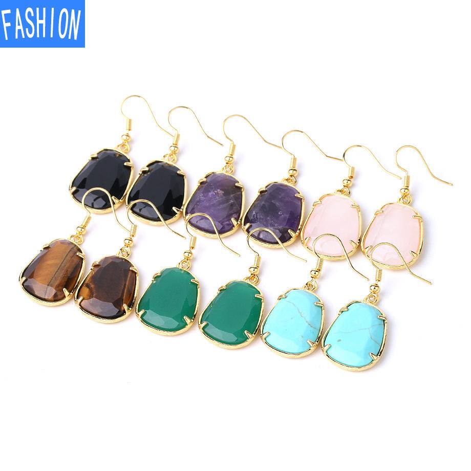 Геометрические серьги с натуральными кристаллами, комплект когтей, золотые серьги с подвесками в форме орлов