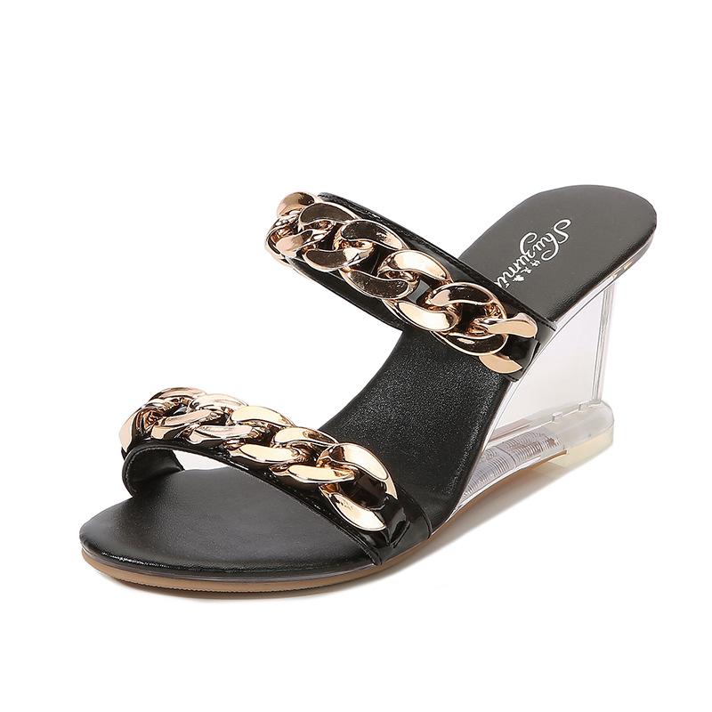 Серия 1098, туфли на танкетке и платформе, см, каблук см, женские простые прозрачные туфли с цепочкой и цепочкой, LFD