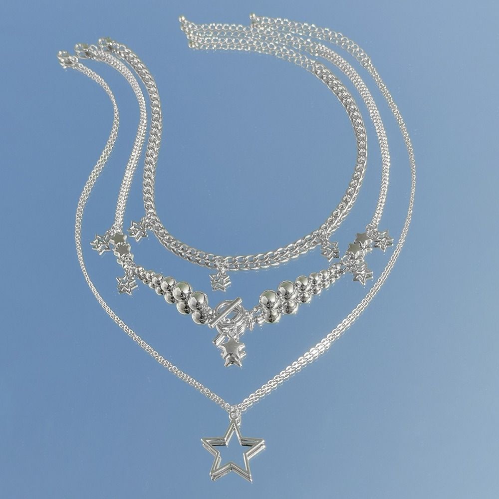 Крутое панк гот бусины ожерелье вырез многослойная звезда кулон ожерелье регулируемый чокер Y2K металлическое ожерелье вечеринка