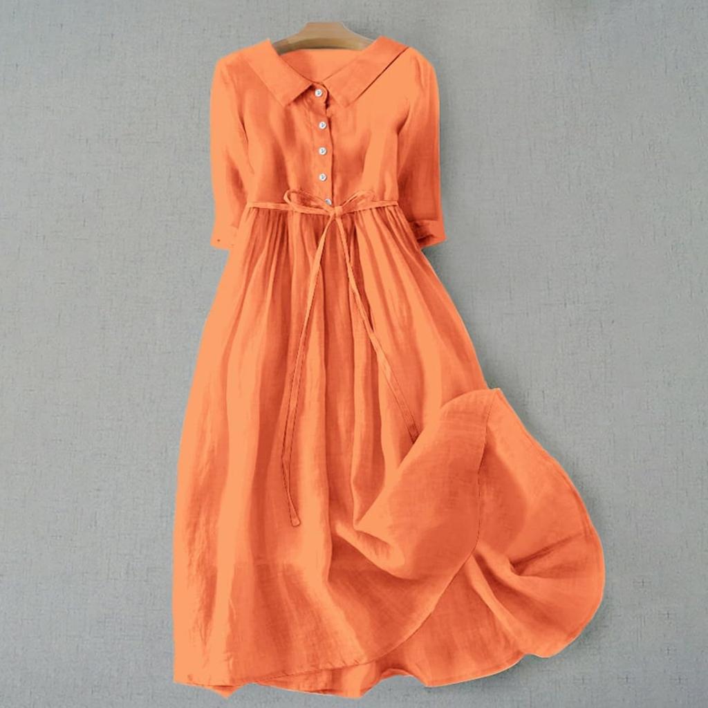 Повседневное универсальное однотонное платье из хлопка и льна