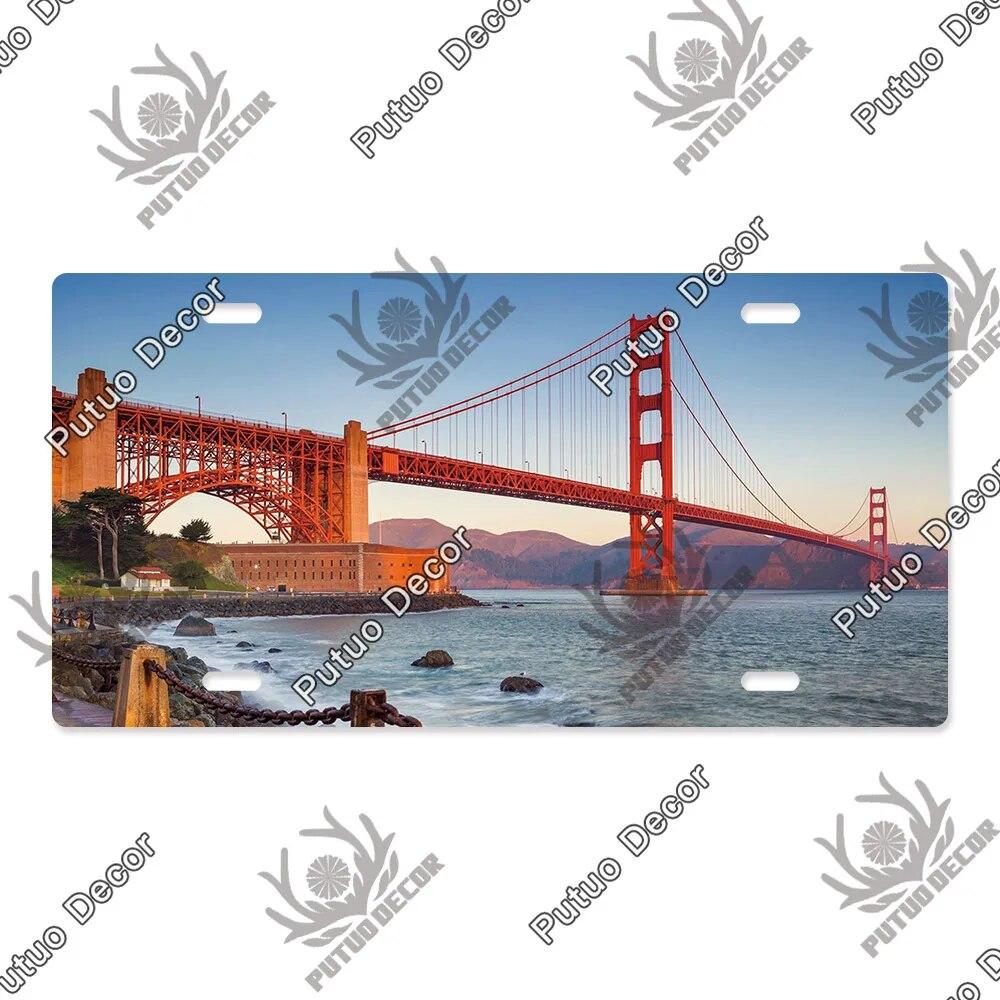 Putuo Decor Bridge Licenses Plate Metal Sign Plaque Metal Vintage Decoration for Living Room Door Beach House Home Wall Decor