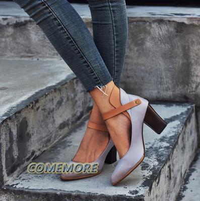 Сандалии, новые модные туфли для вечеринок и свадеб, на высоком квадратном каблуке, классические туфли для отдыха из кожи, туфли-лодочки с острым носком, большой размер 43