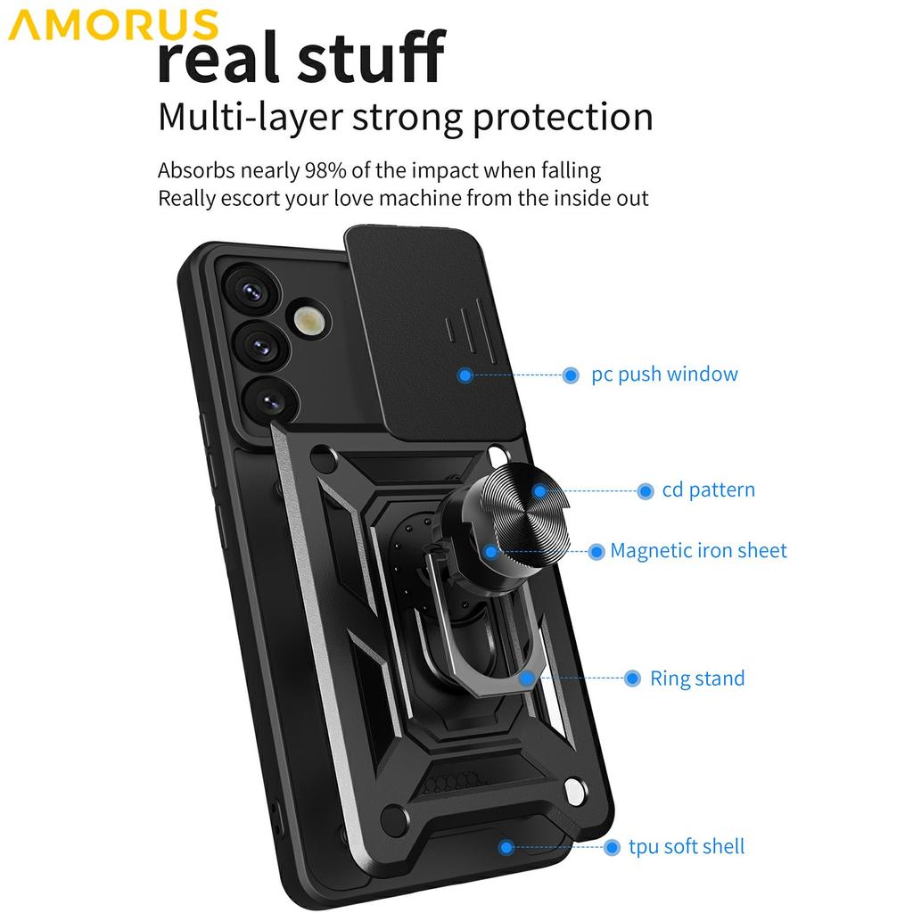 For Samsung Galaxy S26+ Case with Slide Camera Lid PC + TPU Kickstand Phone Cover