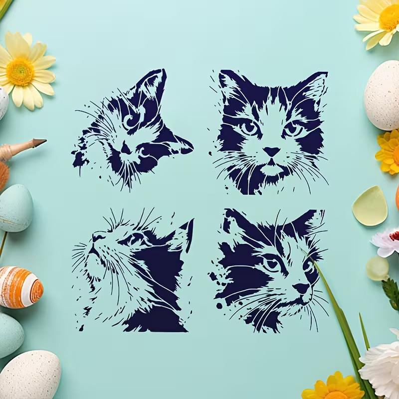 Cat Stencils for Painting Walls 4Pcs Kitten Pattern Hollow Molds Reusable for Home Decor and Scrapbooking DIY Crafts