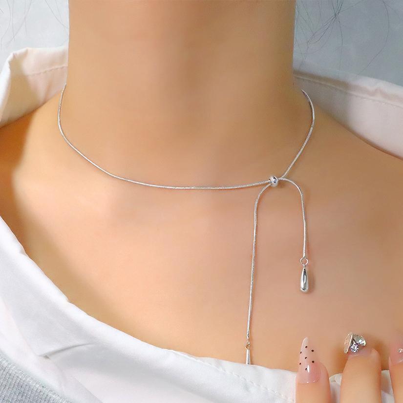 VENTFILLE 925 Sterling Silver Black Agate Necklace for Women Girl Snake Bone Chain Water Drop Jewelry Gift Dropshipping