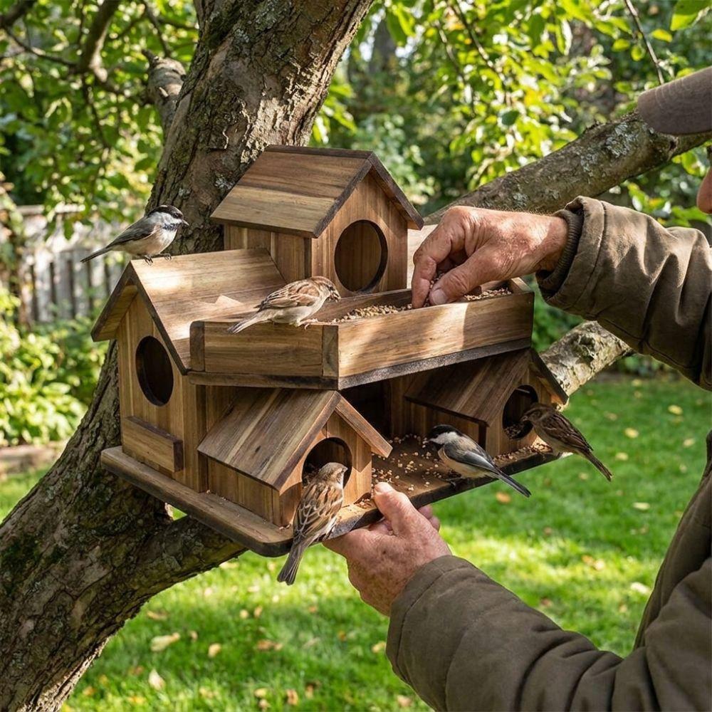 Handmade Bird Villa Nest Weather Resistant Bird Feeding Birdhouse Wooden Bird House Garden