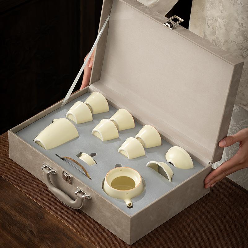 Чайный набор Кунг-фу Легкая роскошь Печь Жу Чайный набор Кунг-фу/Чайная чашка/Одинарная чашка Керамическая чайная чашка Сувенир