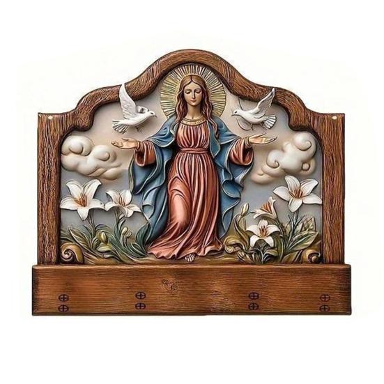 Деревянная христианская ключница 2D плоская Иисус Причастие Арт брелок-подставка с 4 крючками Религиозная настенная ключница для прихожей Домашний декор