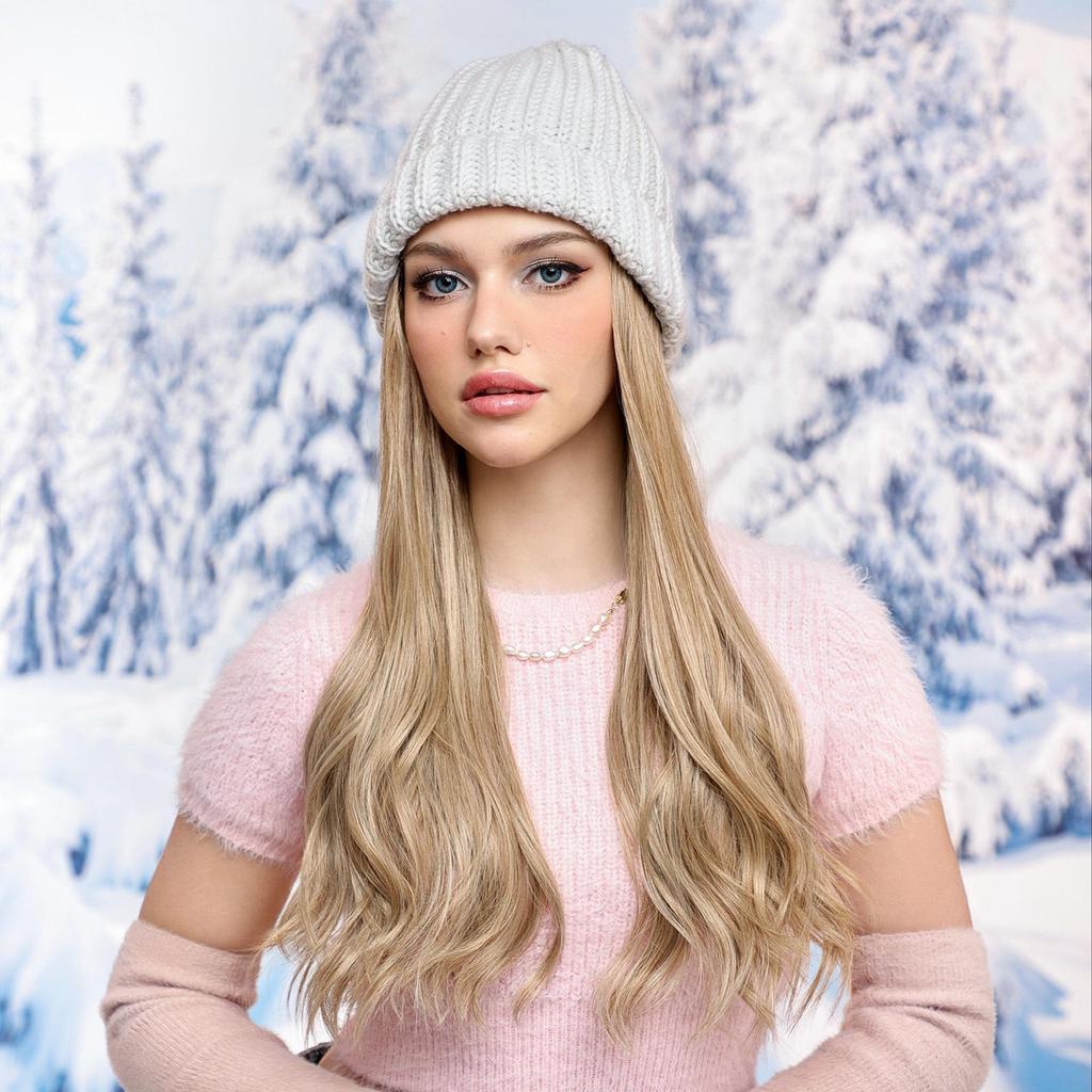 ALAN EATON Шапка, парики, длинный светлый волнистый парик, зимняя вязаная шапка-бини, термостойкие волосы, наращивание волос
