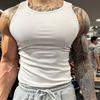 Men Summer Vest Sleeveless Slim Fit Solid Color Soft Stretchy O Neck Sweat Absorption Quick-drying Casual Fitness Gym Men Tank Top