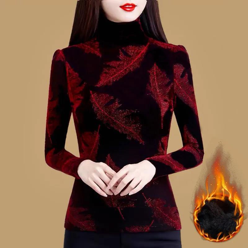 Флисовая нижняя рубашка, женская осенне-зимняя футболка с высоким воротником и длинными рукавами, универсальный топ с длинными рукавами