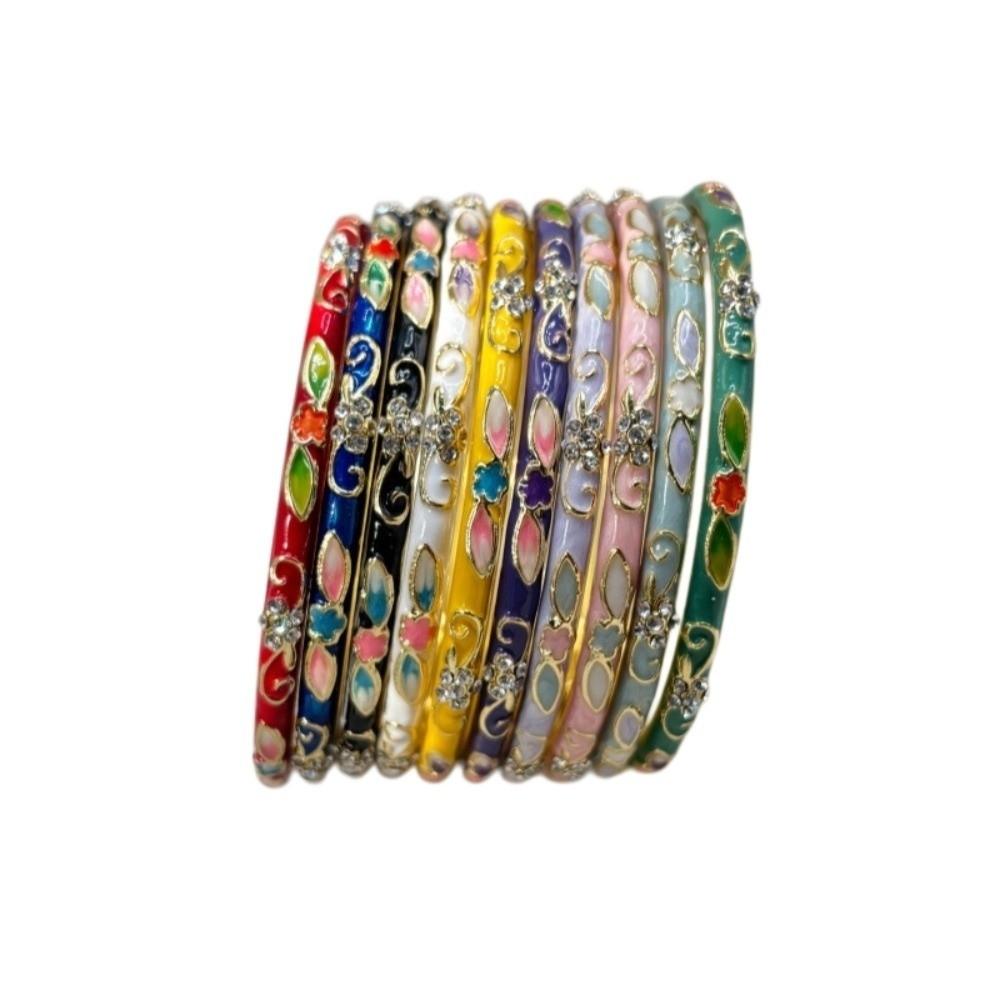 Colorful Chinese Flower Bangle Thin Women's Hand Bracelet Bohemian Vintage Cloisonne Bangle Girls