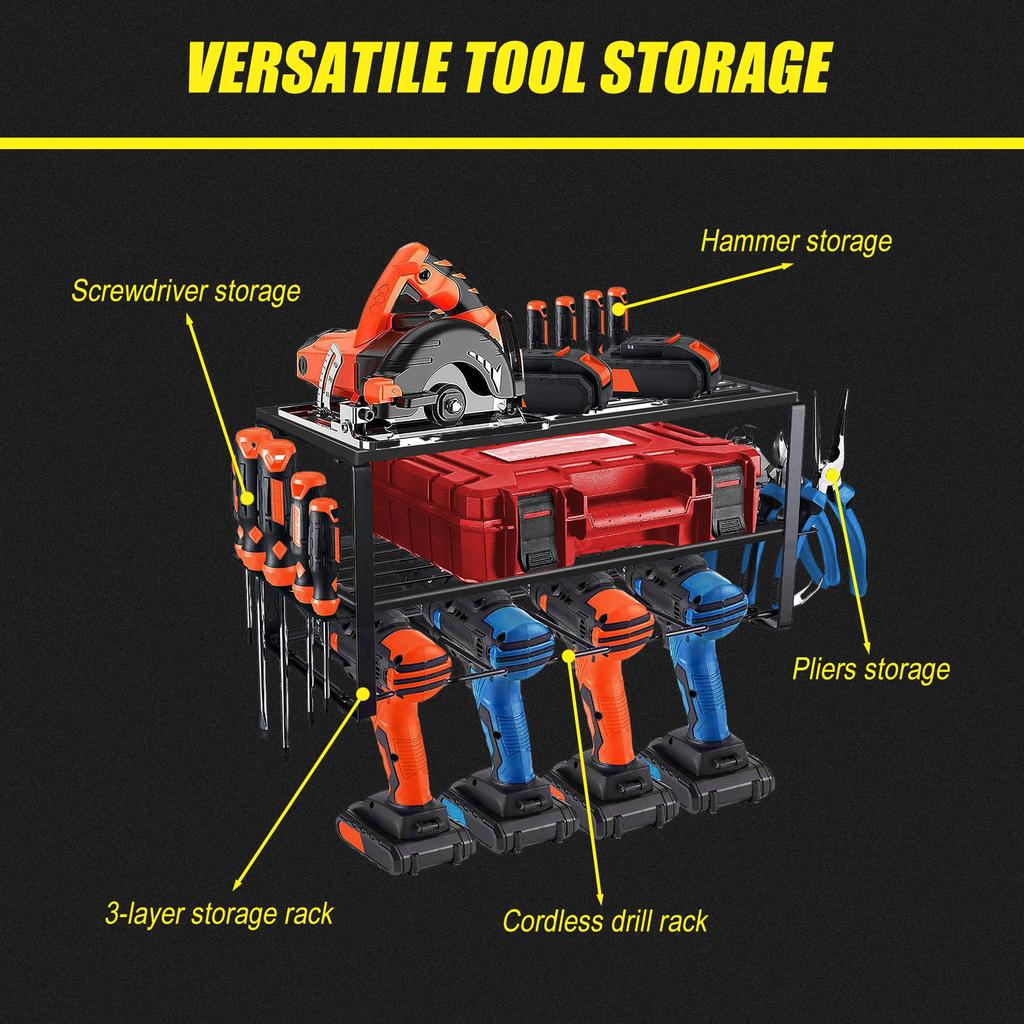 Wall Mount Power Drill Organizer Tools Cordless Drill Holder 4 Slots Tool Organizer for Garage Drill Racks