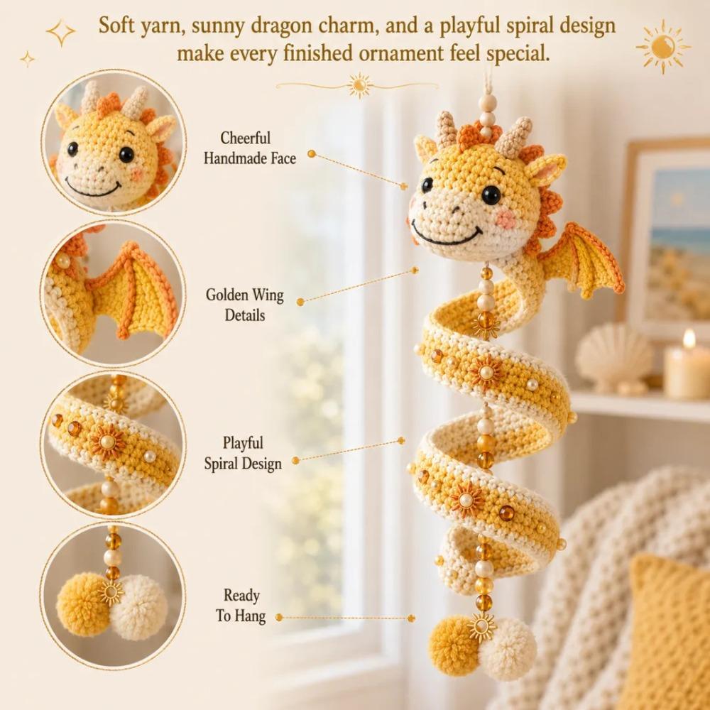 3D Figure Crochet Dragon Hanging Kit Fabric Tassel Knitting Spiral Dragon Craft Kit Window Hang