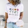 Women Summer T Shirt Print Fresh Little Flower Short Sleeve Tees Casual Printed Tops