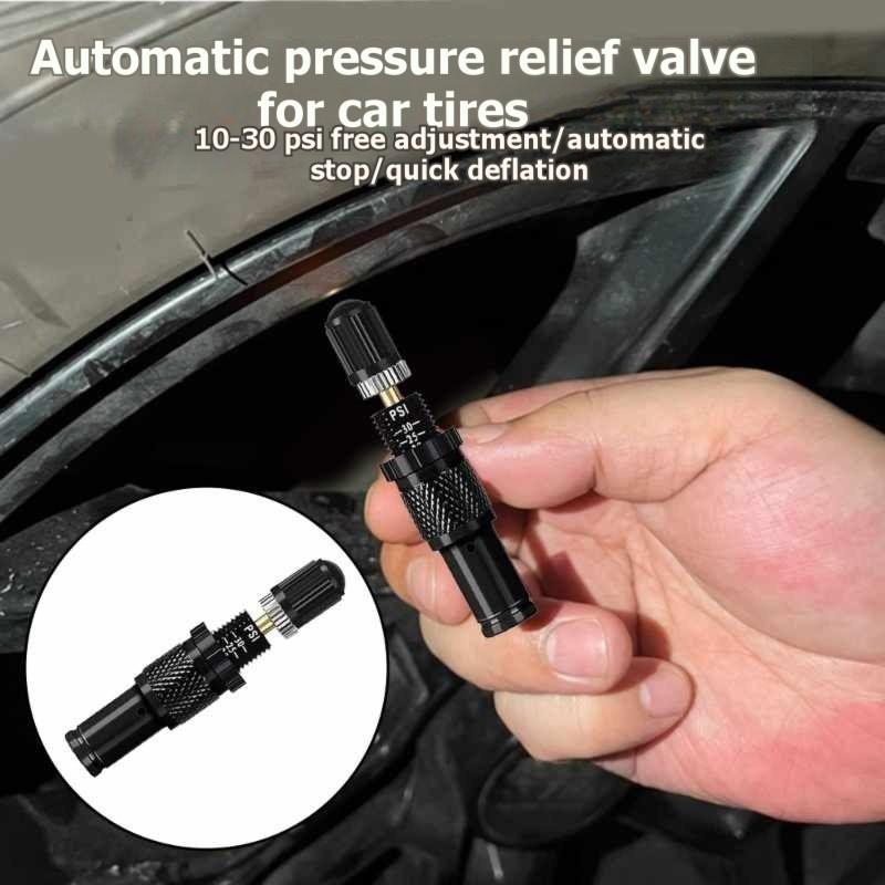 Tire Air Down Tool Auto-Stop Adjustable Deflator Valve Kit For Offroad 4X4 Screw-On Black