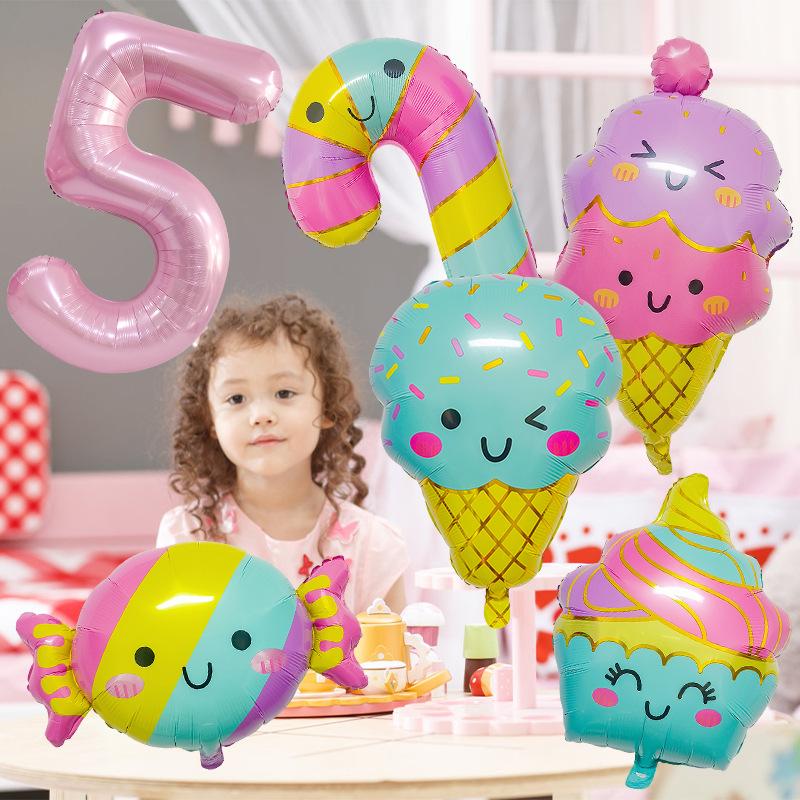 New Cute Candy Ice Cream Balloon Set Children'S Birthday Decoration Scene Arrangement Aluminum Mold Balloon Supplies