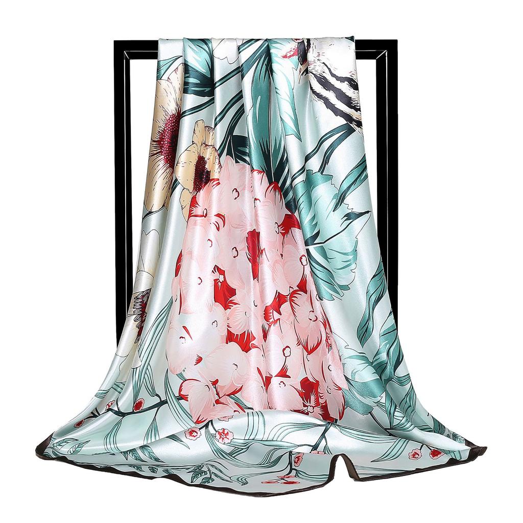 Women Fashion Square Vintage Print Satin Neckerchief Sun-Proof Scarf Scarves Shawl High Quality 1PC 90*90cm