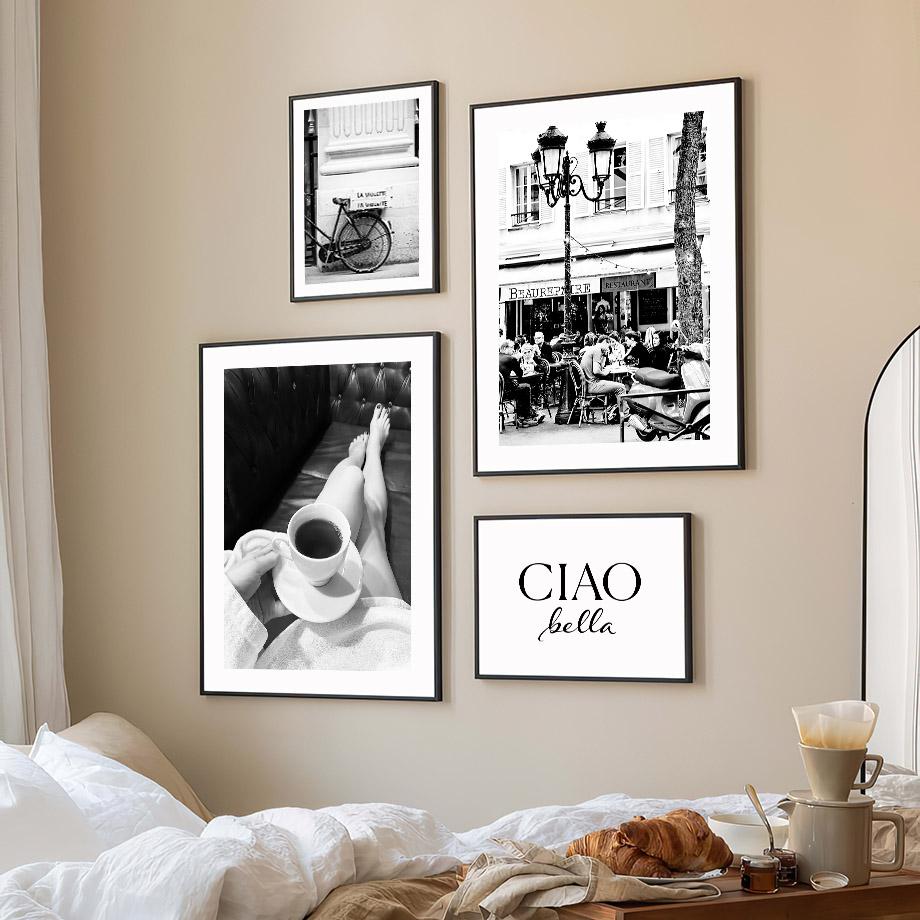 Парижское полотенце колесо обозрения кафе модная девушка настенная живопись холст черно-белая гостиная плакат печать домашний декор настенная картина