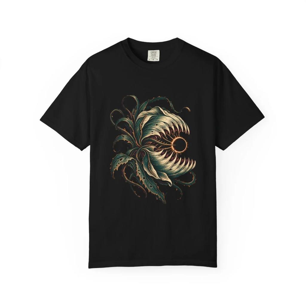 Eclipse Carnivorous Flower Graphic T-Shirt Black Front Print Comfort Colors 1717