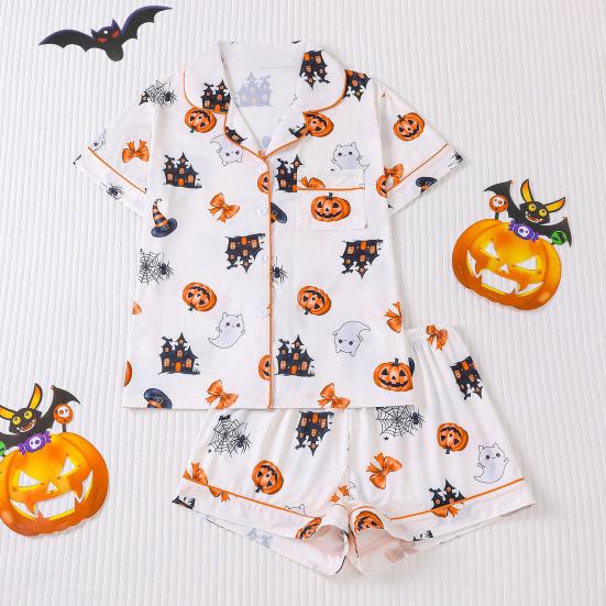 Women's Short Sleeve Pajama Set Two Piece Button Down Top And Shorts Pjs Lounge Set Halloween Sleepwear Outfits