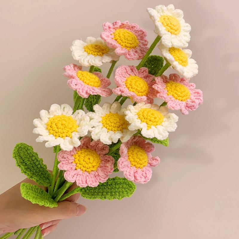 1PC Home Decoration Artificial Daisy Flowers Hand-knitted Crochet Daisy Bouquet Finished