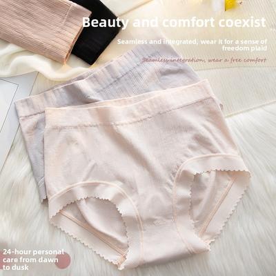 Женские весенне-осенние кружевные трусики с кружевными ушками по бокам, с животиком, для бедер, с эффектом "голой кожи", с антибактериальной ластовицей, с высокой талией, треугольные