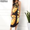 Женская мода лето весна цвет блок принт без рукавов V-образный вырез средняя талия повседневные платья