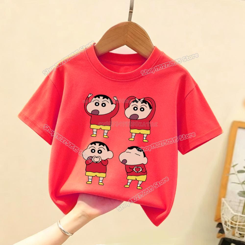 Crayons Shin-chan Children T Shirt Kawaii Cartoon Boy Girl Short Sleeve Tee Shirt Summer Kids Clothes Anime Toddler Cotton Tops