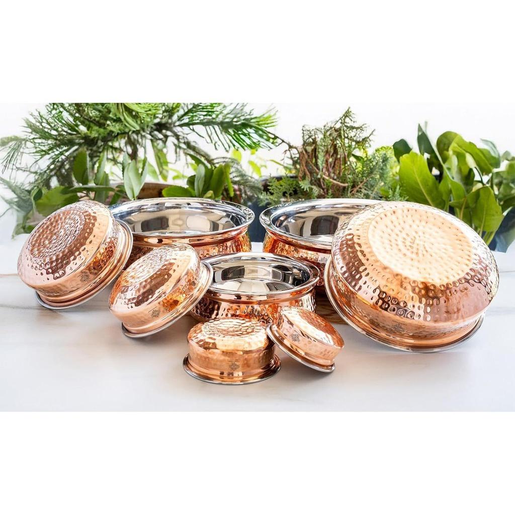 Steel Copper Serving Handi Bowl, Serveware & Tableware, Home Restaurant, Volume-300 ML, Pack of 2