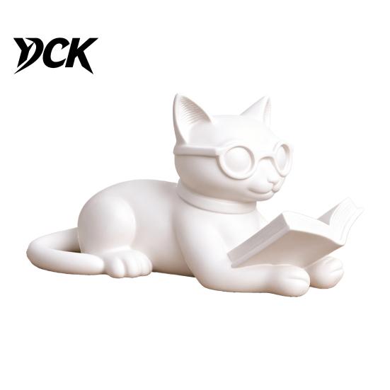 Маленькие настольные украшения 3D-печатная фигурка читающего кота, Декоративная статуэтка с очками, Современные настольные аксессуары, Креативное животное-настольное украшение