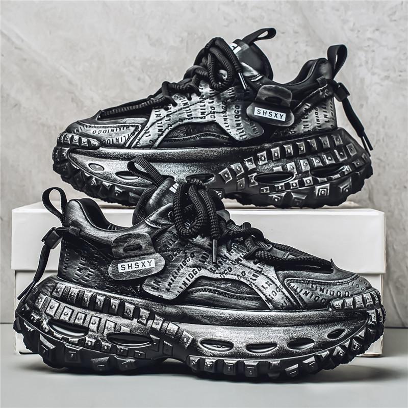 New Exquisite Sneakers Lace Up Color Blocked Breathable Casual Shoes with Increased Height and Thick Bottom Men's Running Shoes