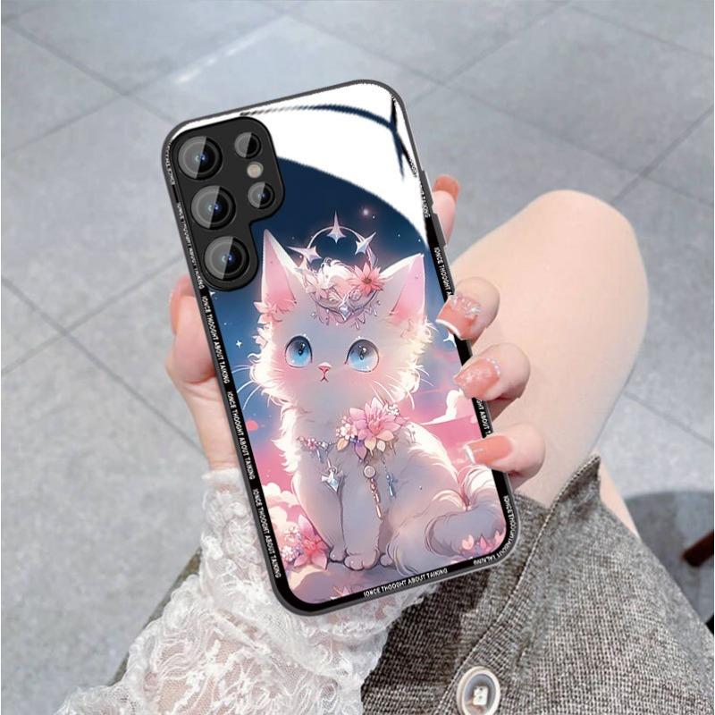 Кошки Подходящий для Samsung S24PLUS Чехол для мобильного телефона S23 Девушки S22 Приятный для кожи A52 Стеклянный чехол A54 Все включено A14