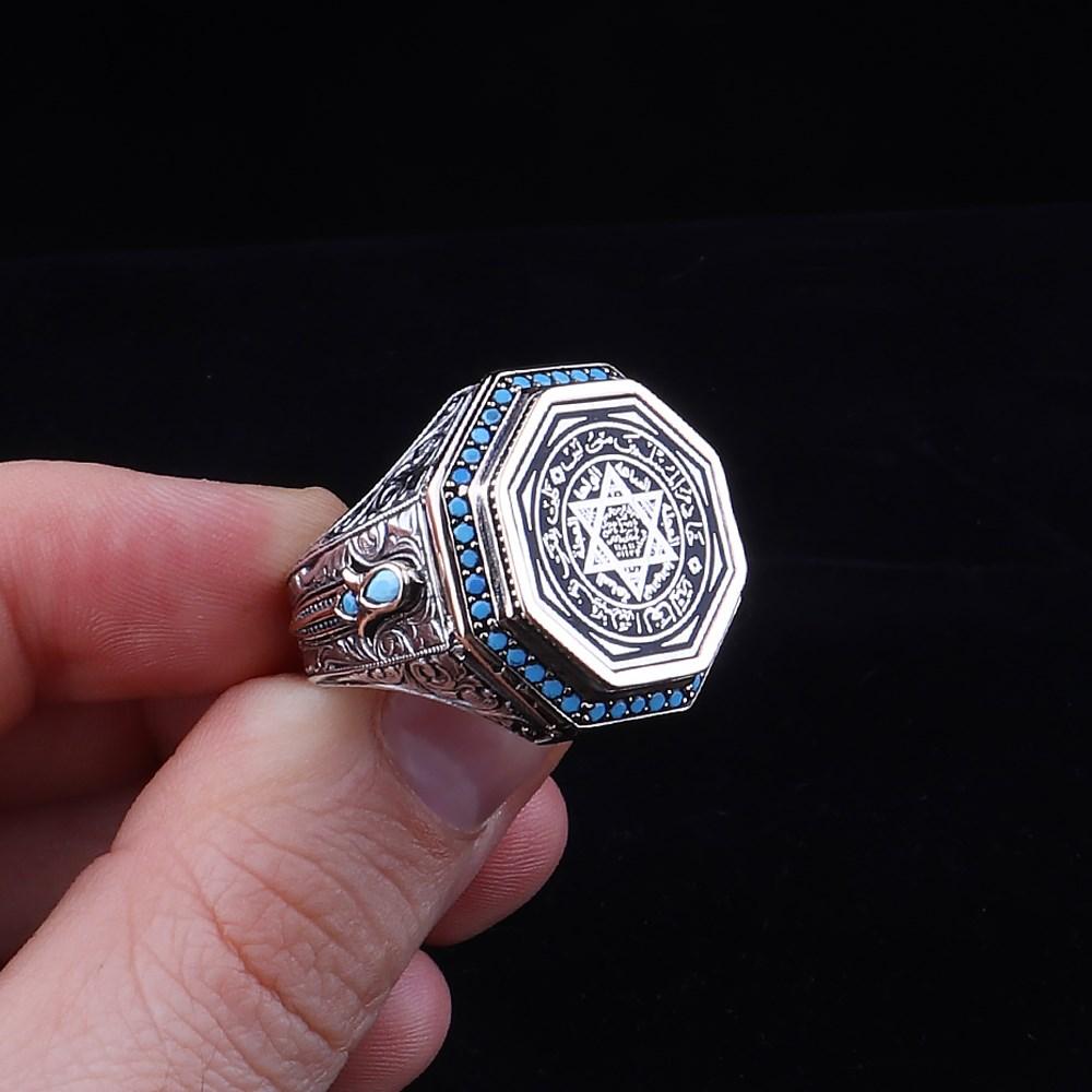 Сулейман Великолепный: Серебряное кольцо с печатью османского короля - королевская дань ювелирным изделиям - мужское кольцо турецкой ручной работы