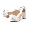 White High Heels Round Head 7cm One Word with Open-toed Lace Flower Sexy Open-toed Women's Sandals Wedding Shoes Large Size