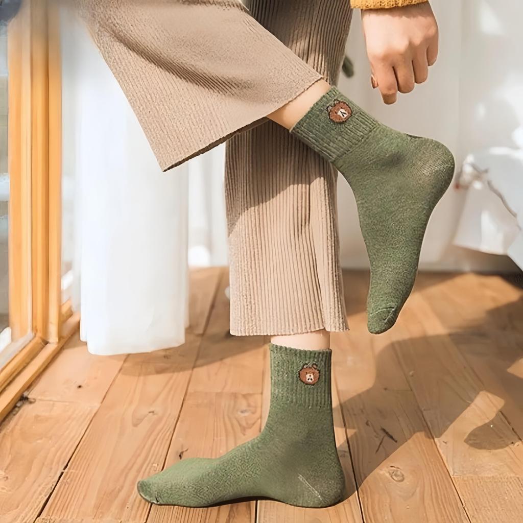 10 пар зимних женских носков, дышащие, сохраняющие тепло, противоскользящие носки с медведем