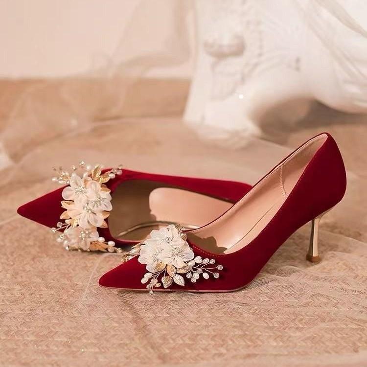 Fashion Classic Pumps Female Wedding Party Slip On Thin High Heels Pointed Toe Women Shoes Flower Crystal Bling Summer Shoes