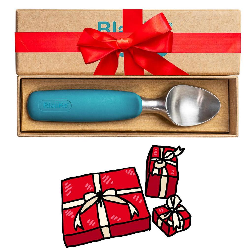 BlauKe® Ложка для мороженого из нержавеющей стали – Профессиональный совок для мороженого с удобной нескользящей резиновой ручкой – Сверхпрочный, можно мыть в посудомоечной машине