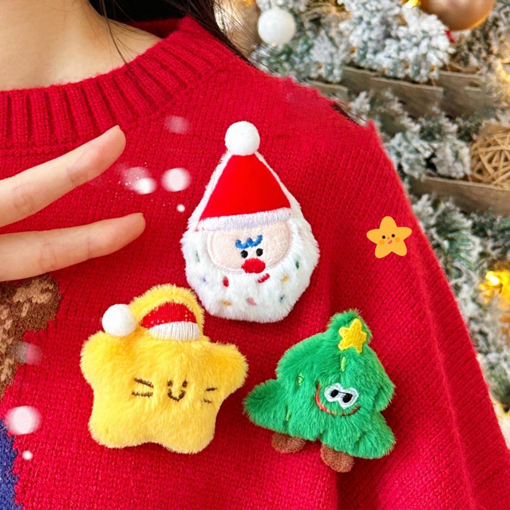 Festival Plush Christmas Theme Brooch Pin Lovely Soft Padded Plush Brooch Pin for Holiday Outfits Bag Clothes Decors