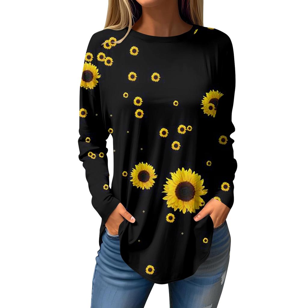Fashion Women's Casual Long Sleeved Round Neck Printed Tops