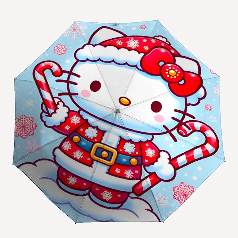 1pc Christmas Hello Kitty Automatic Open/Close Umbrella - Compact Travel Umbrella with 8-Rib Durable Frame, Lightweight & Portable for Commuting, Fash