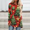 Women's Fashionable Loose Mid-length Round Neck Pullover Christmas Printed Raglan Sleeves Long-sleeved Casual Top