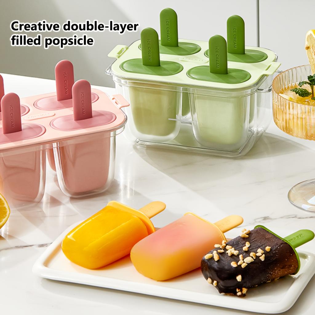 1pc Easy-Release Popsicle Maker-4Leak-Proof Molds for Juice/Fruit.BPA-Free,transparent,warm water release.Homemade popsicle tool